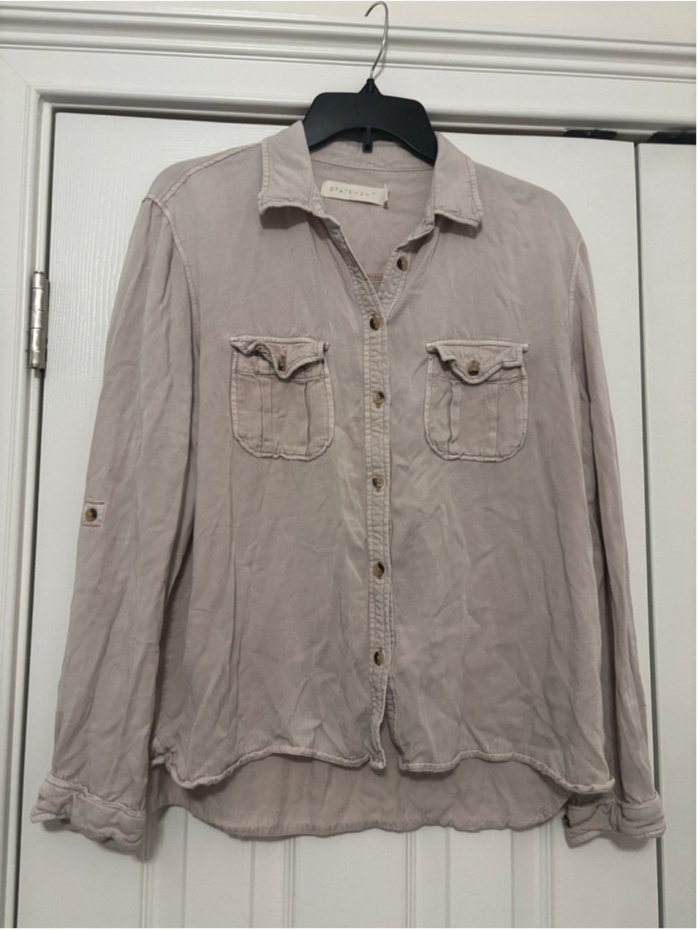 Women's Statement Button Down Shirt XL Beige Long Sleeve